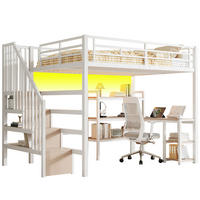 HOCHBETT 140/200 cm in Weiß mit Schreibtisch, Ablagefächern, LED und USB - Weiß, Holzwerkstoff/Metall (140/200cm) - WISHDOR