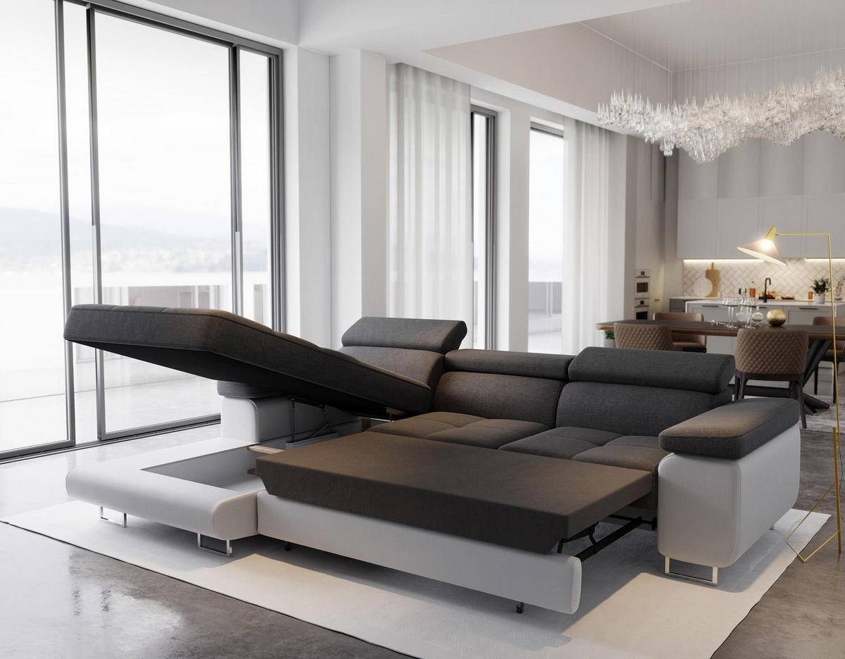 ECKSOFA ELMA L-S Braun Velours-Stoff mit Schlaffunktion - Braun, Holz (280/205cm) - MASSENO