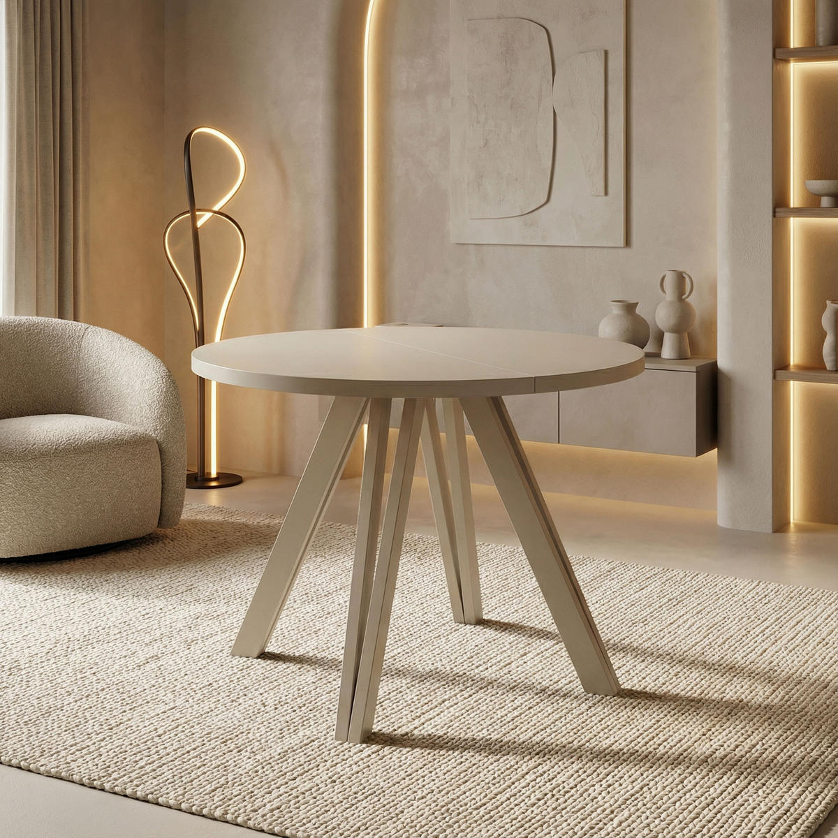 ESSTISCH Ravero runder ausziehbarer, Kaschmir 100/100/77 cm - Kaschmir, Holz/Holzwerkstoff (100/100/77cm) - WFL GROUP