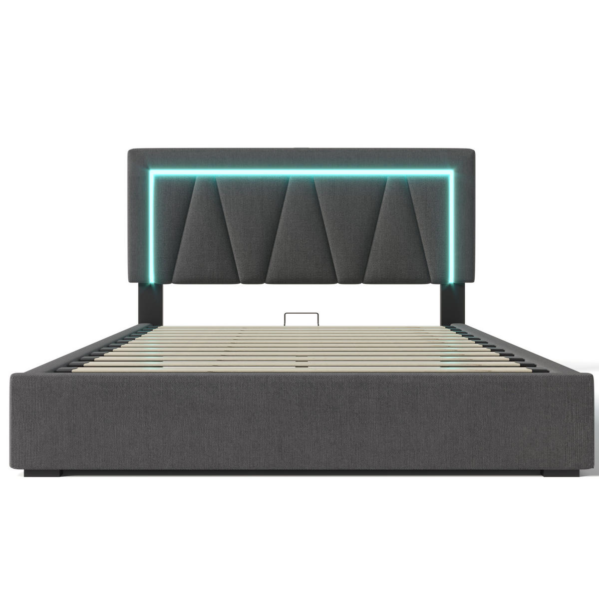 POLSTERBETT mit Stauraum, LED und USB 160x200 cm Leinen Grau - Grau, Metall (160/200cm) - Meubliv