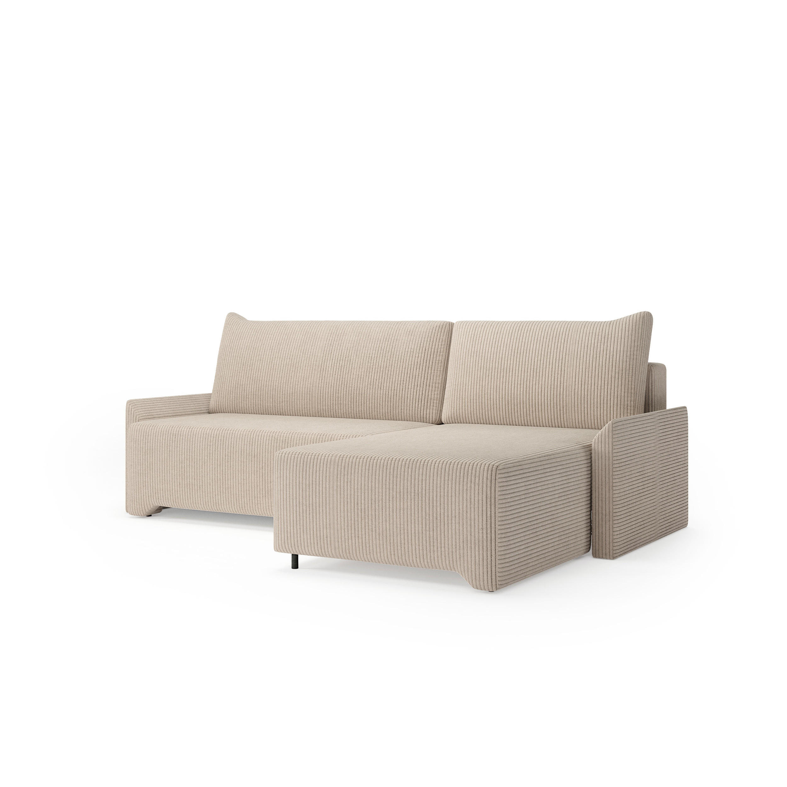 ECKSCHLAFSOFA - Rocky - Rechts, Creme (Poso 100) - Creme/Schwarz, Holzwerkstoff/Metall (245/174cm) - Möblo