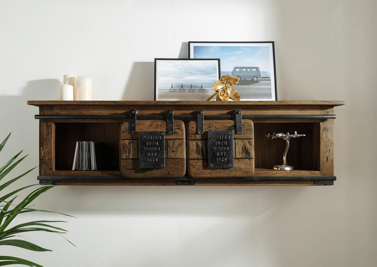 WANDREGAL Mango 130x25x35 braun lackiert RAILWAY #465 - Braun, Holz (130/35/25cm) - Massivmoebel24