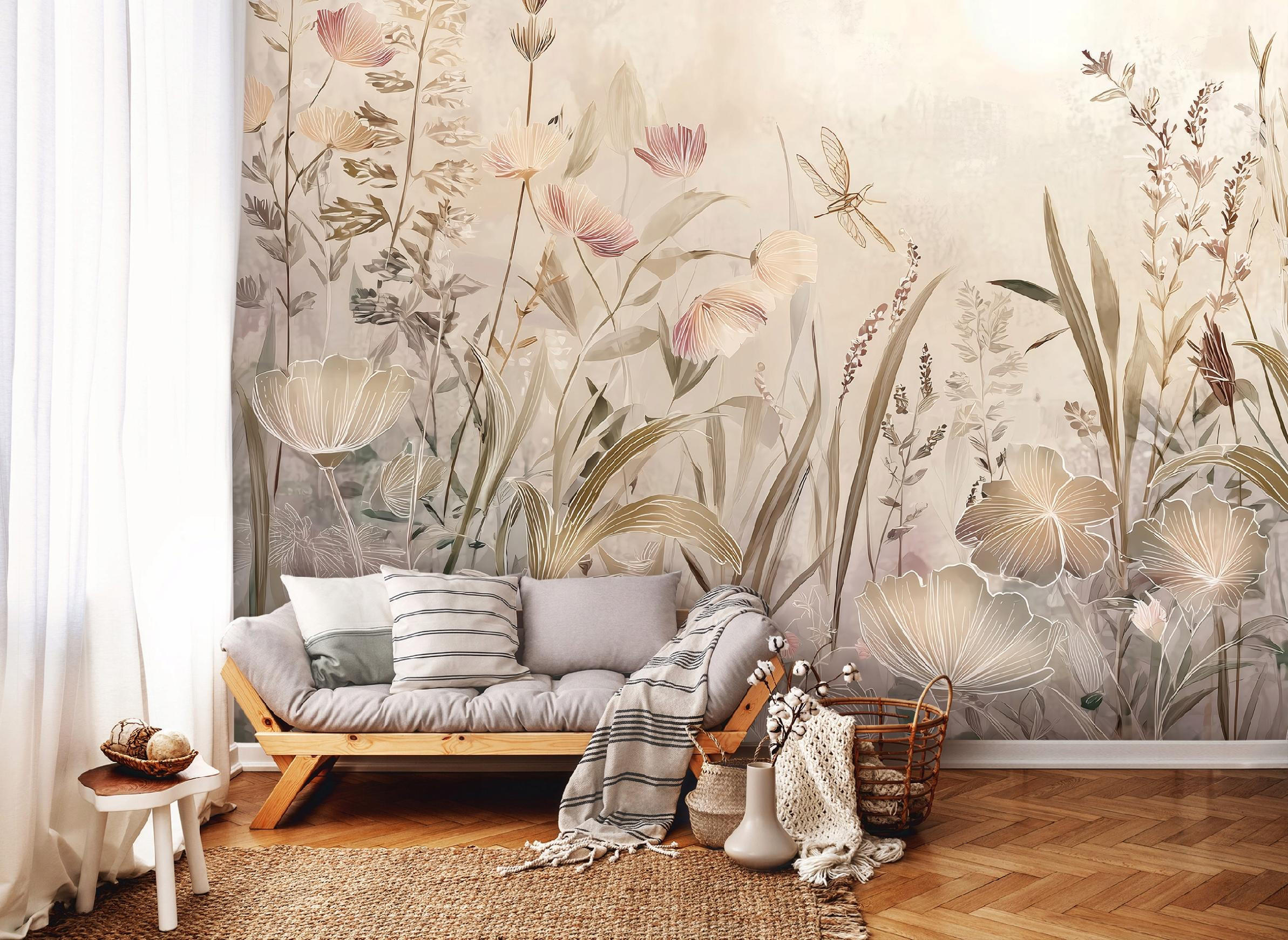 FOTOTAPETE Blumen Wiese Beige 350x250 cm - Multicolor, Papier (350/250cm) - Wallarena