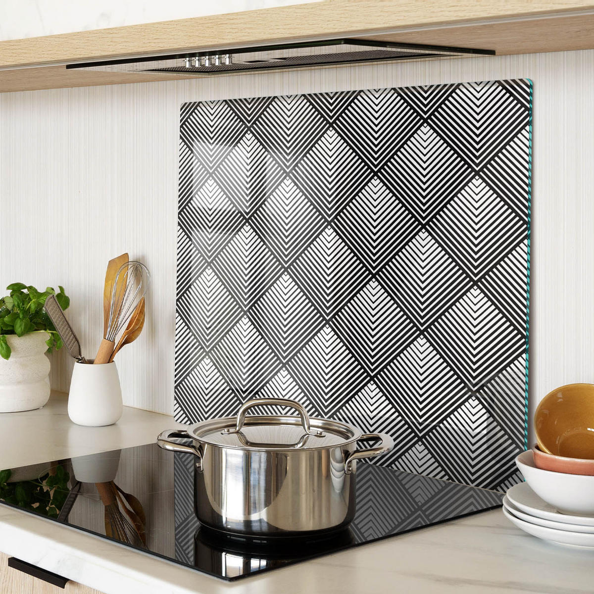 GLASPLATTE 60x52 cm Geometrische Figuren - Schwarz, Glas (60/0.4/52cm) - TULUP