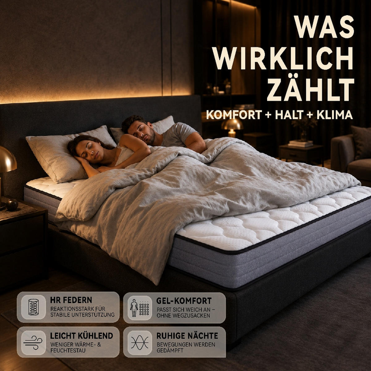 TASCHENFEDERKERNMATRATZE 7 Zonen, Härtegrad 3, Lyocell-Bezug, 120/200 cm - Weiß, Metall (120/200cm) - Rolipo