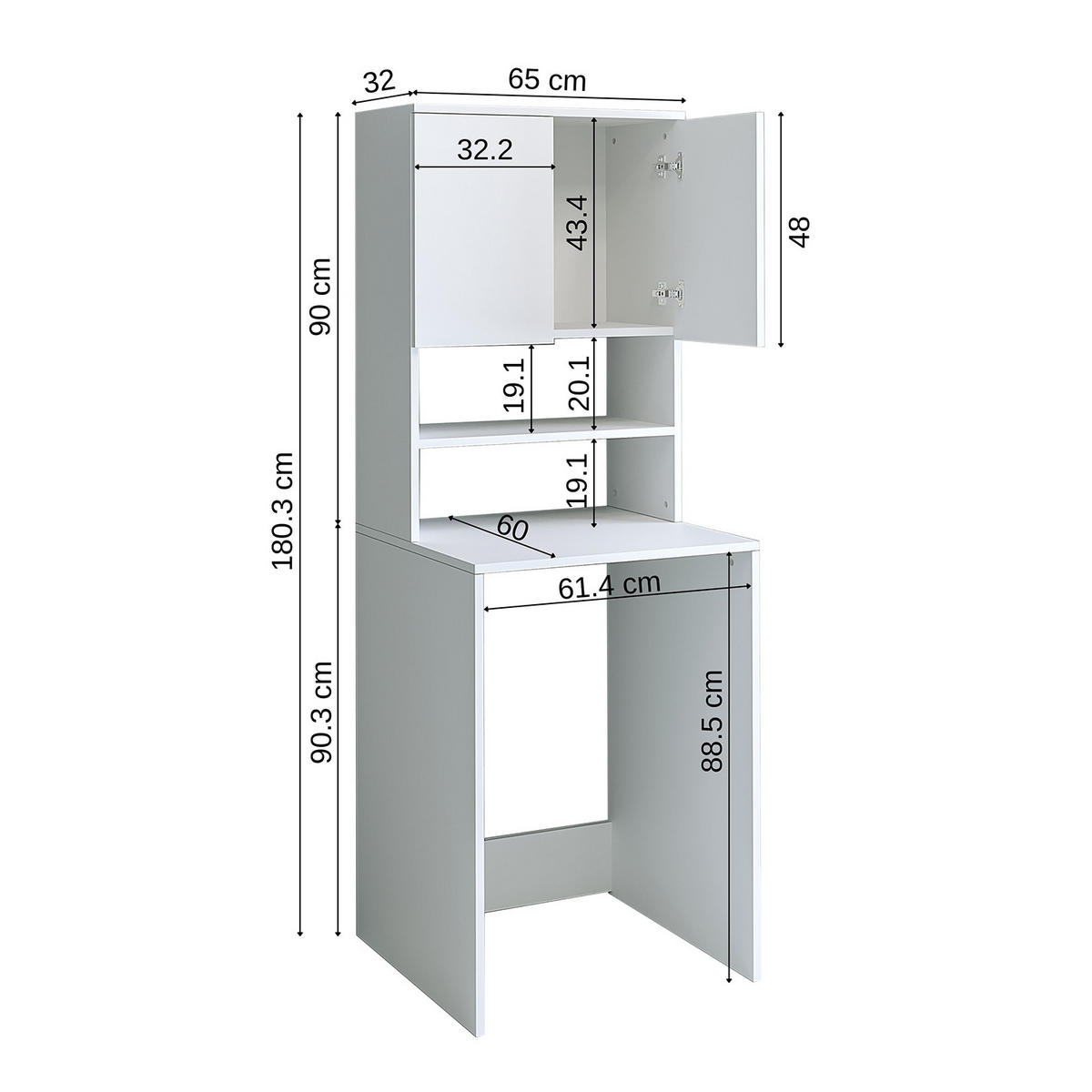 WASCHMASCHINENSCHRANK Atlantic III 65cm Breit, 181cm Hoch - Weiß, Holzwerkstoff (65/181/60cm)