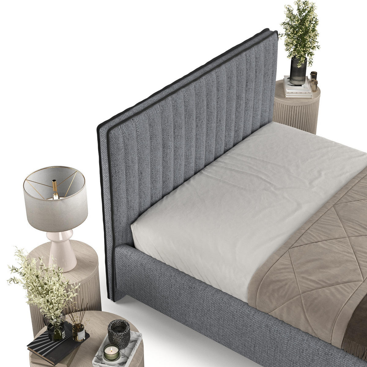 POLSTERBETT Aria 160/200 cm Grau im Neve Stoff - Naturfarben/Grau, Holz/Holzwerkstoff (160/200cm) - AltaBeds