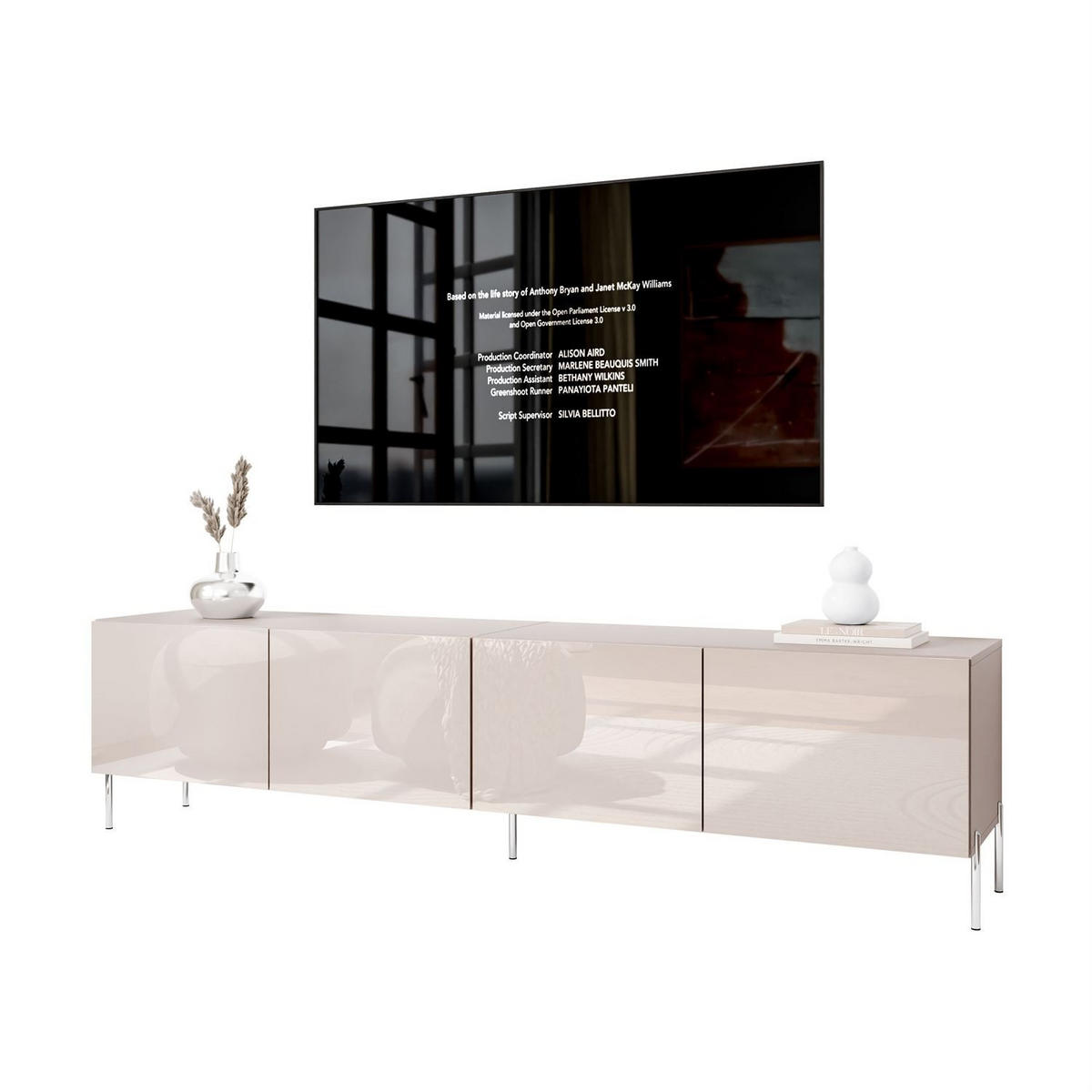 TV-SCHRANK COLGANTE 200 Kaschmir Hochglanz, mit LED, Gerade silberne Füßen - Chromfarben/Kaschmir, Holzwerkstoff (200/50/40cm) - Lookway
