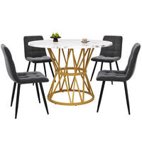 ESSTISCHSET 5-Teilig Rund 100 Cm, MDF Marmor, 4 Graue Samtstühle, Metall - Multicolor, Holzwerkstoff (65.99/27.99/70cm) - FLIEKS