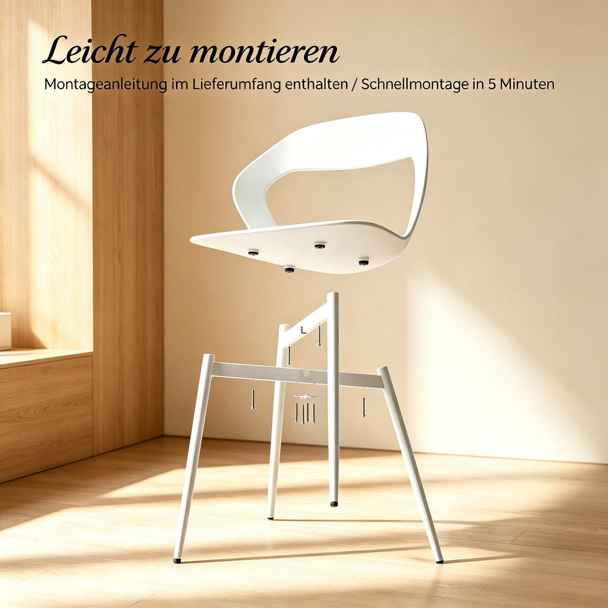 STUHL-SET DE-36240 4 Stück mit PP-Sitz Weiß - Weiß, Metall (44/83/51cm) - ComfortXL