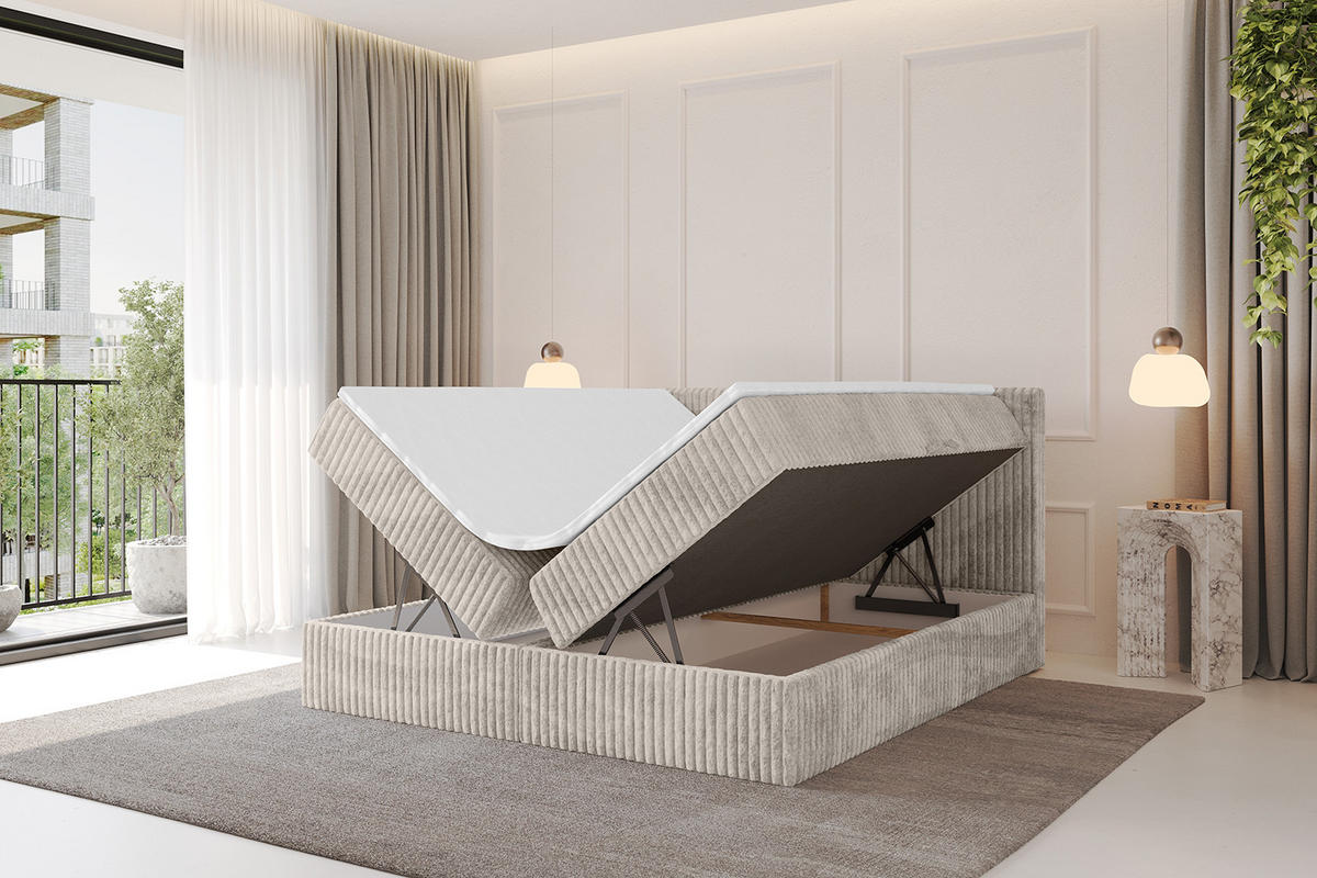 BOXBETT mit Matratze H4 und Lattenrost - TOLO - 160x200 Cord - Creme - Creme, Holzwerkstoff/Kunststoff (160/200cm) - ALTDECOR