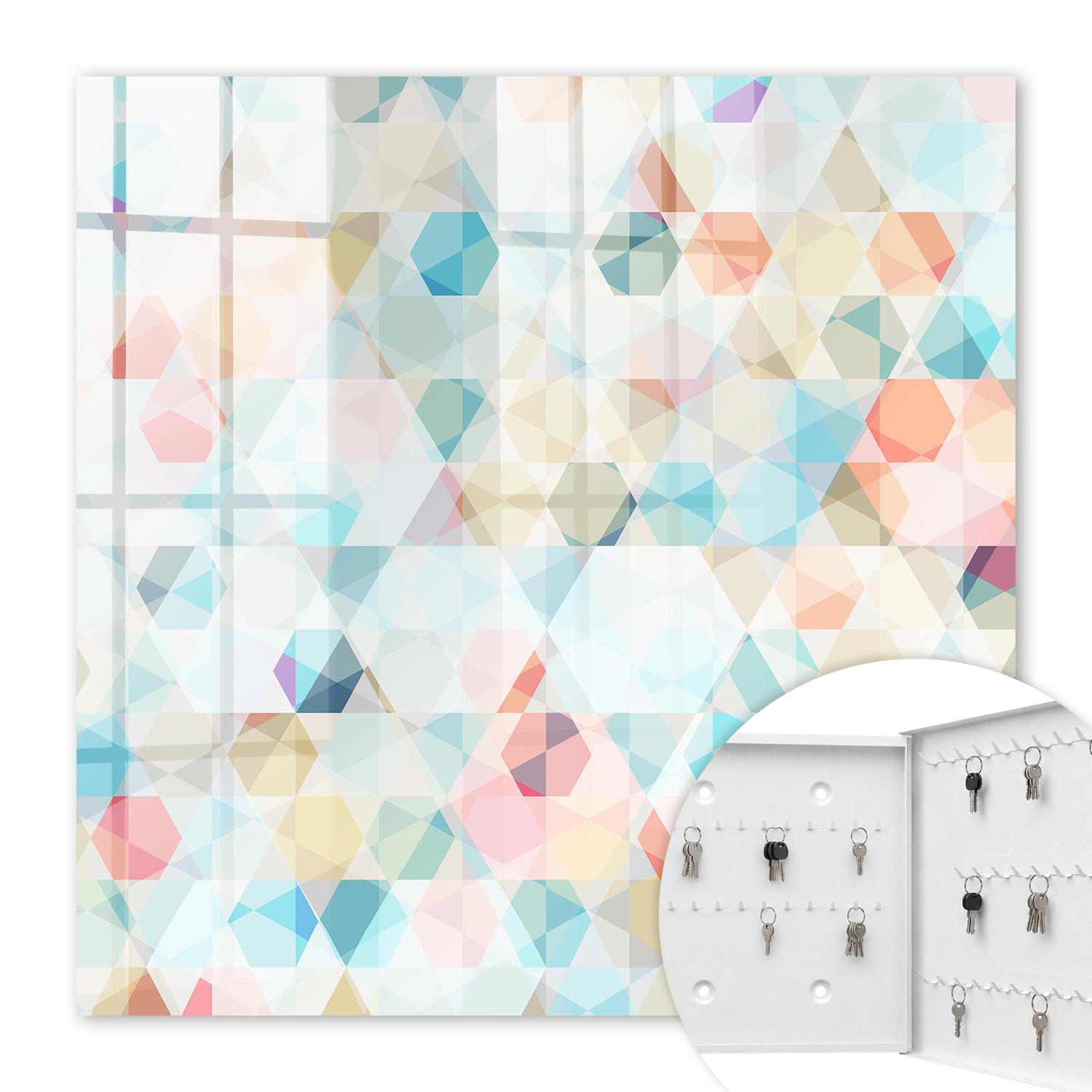SCHLÜSSELBOX Weiß 30x30 cm – Türöffnung nach rechts - Geometrische Muster - Blau, Metall (30/30/5cm) - TULUP