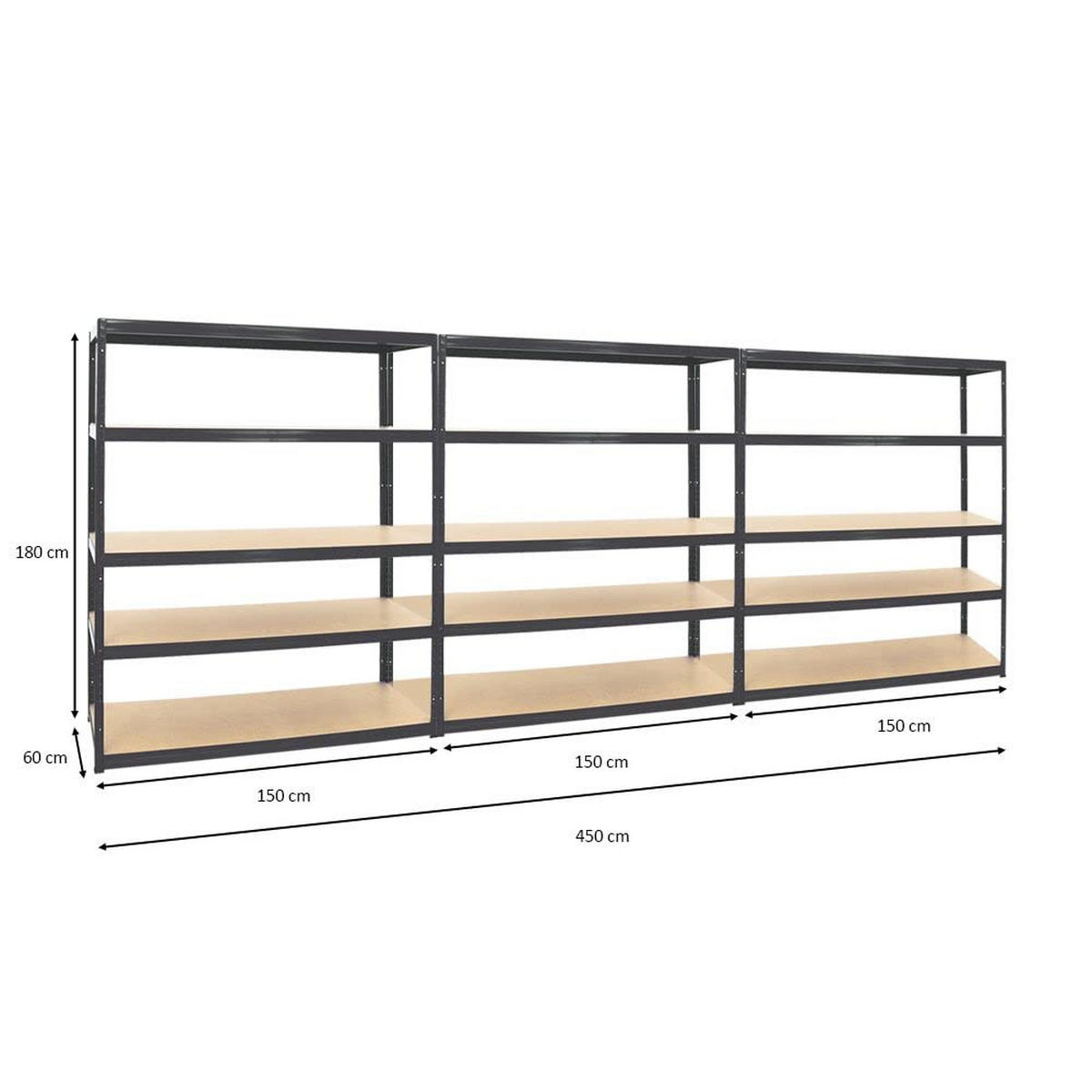 SCHWERLASTREGAL Giant Elephant 3er-Set mit 3x 180x150x60 cm Fachlast 200 kg Schwarz - Schwarz, Metall (450/180/60cm) - PROREGAL