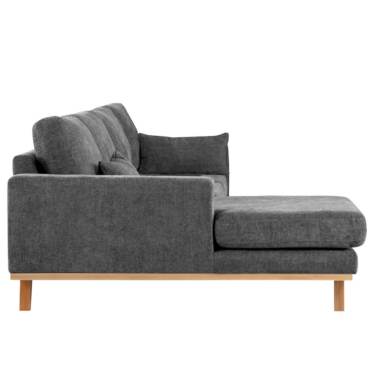 ECKSOFA mit Longchair - Dunkelgrau/Buchefarben, Textil (281/153cm) - home24