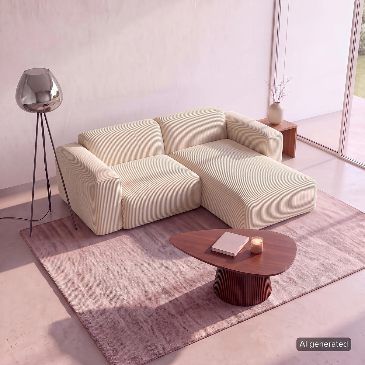 1,5-SITZER ECKSOFA mit Longchair - Beige/Schwarz, Kunststoff/Textil (260/173cm) - home24