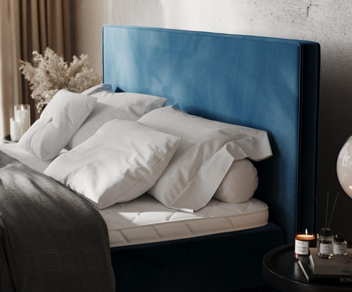 BOXBETT Velma 180/200 cm Dunkelblau im Kronos Stoff - Schwarz/Dunkelblau, Holz/Holzwerkstoff (180/200cm) - AltaBeds