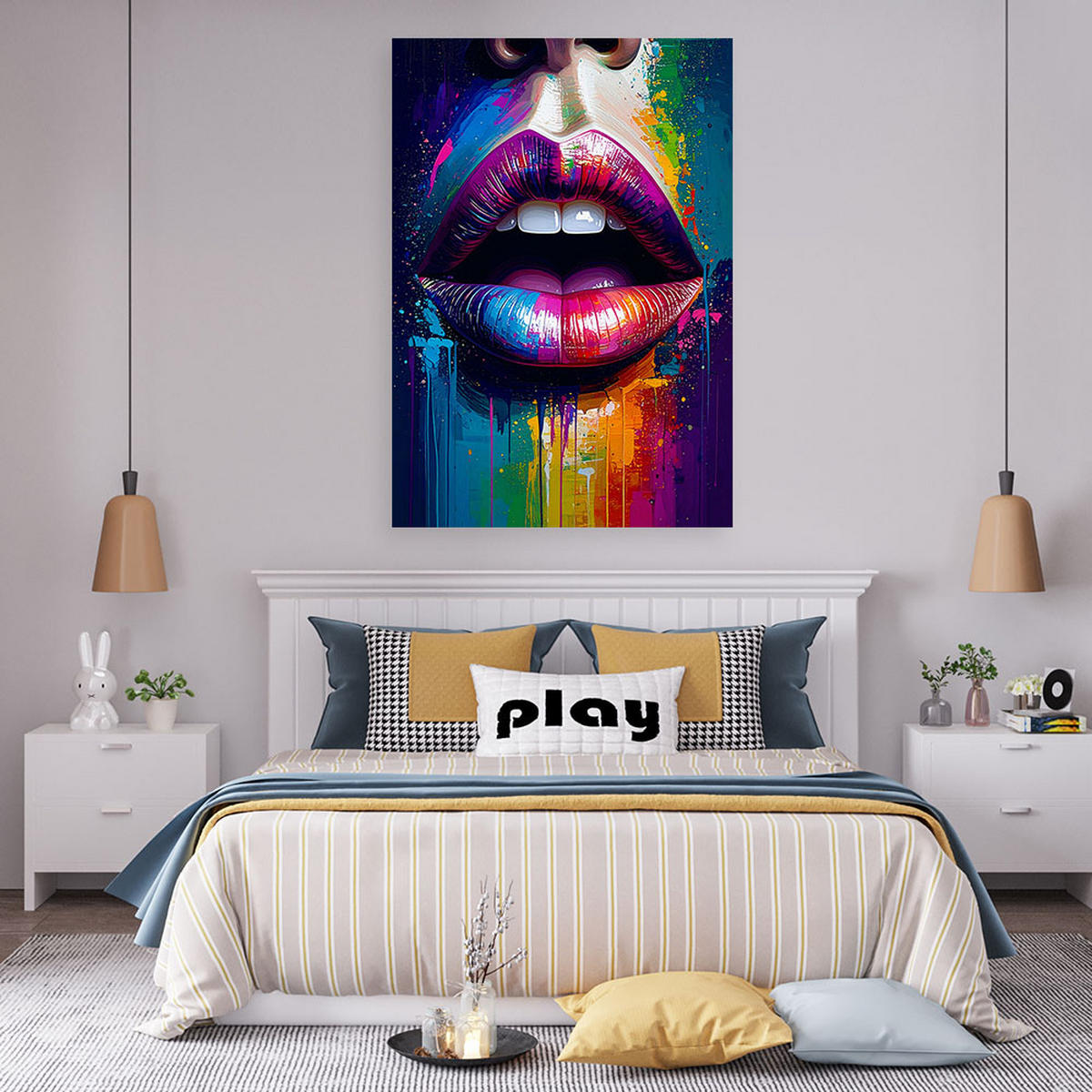 LEINWANDBILD Rote Lippen Frauengesicht 80x120cm - Multicolor, Textil (80/120cm) - Feeby