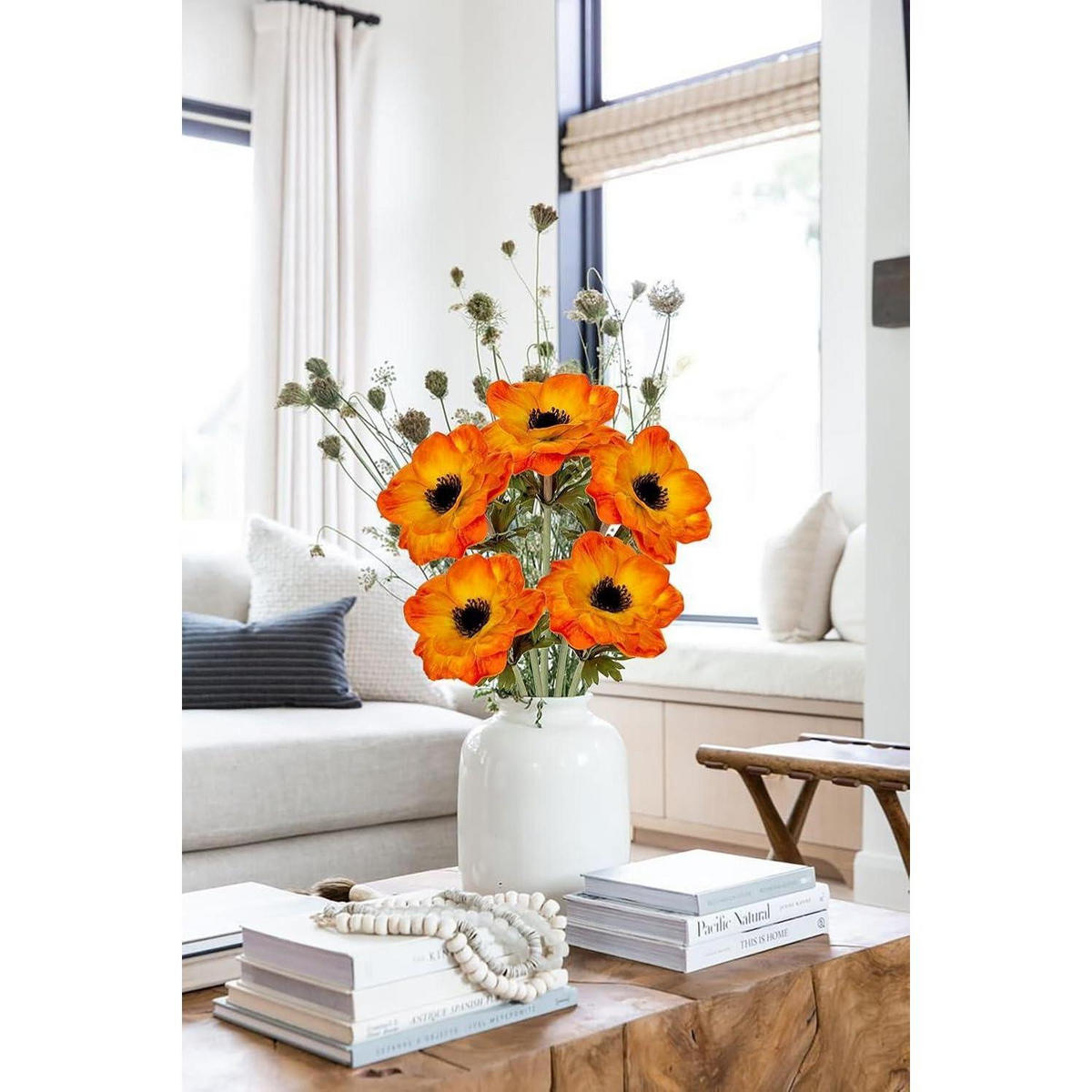 KUNSTBLUMEN 5er Set Anemonen Orange 53 cm - Orange, Kunststoff (53cm)
