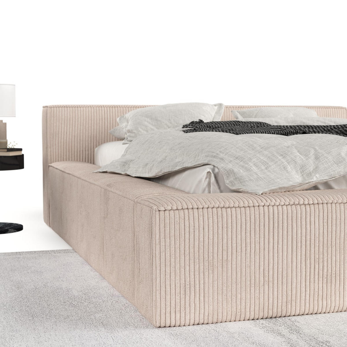 POLSTERBETT Casto mit Stauraum 140/200 cm Hellbeige im Poso Stoff - Beige/Schwarz, Holz/Holzwerkstoff (140/200cm) - AltaBeds