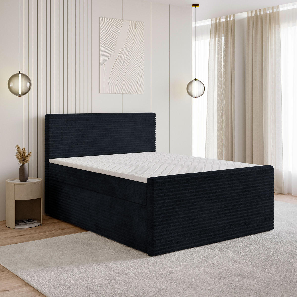 BOXBETT NOLEN 160x200 cm mit Matratze und Topper - Schwarz - Schwarz, Holz (160/200cm) - MASSENO