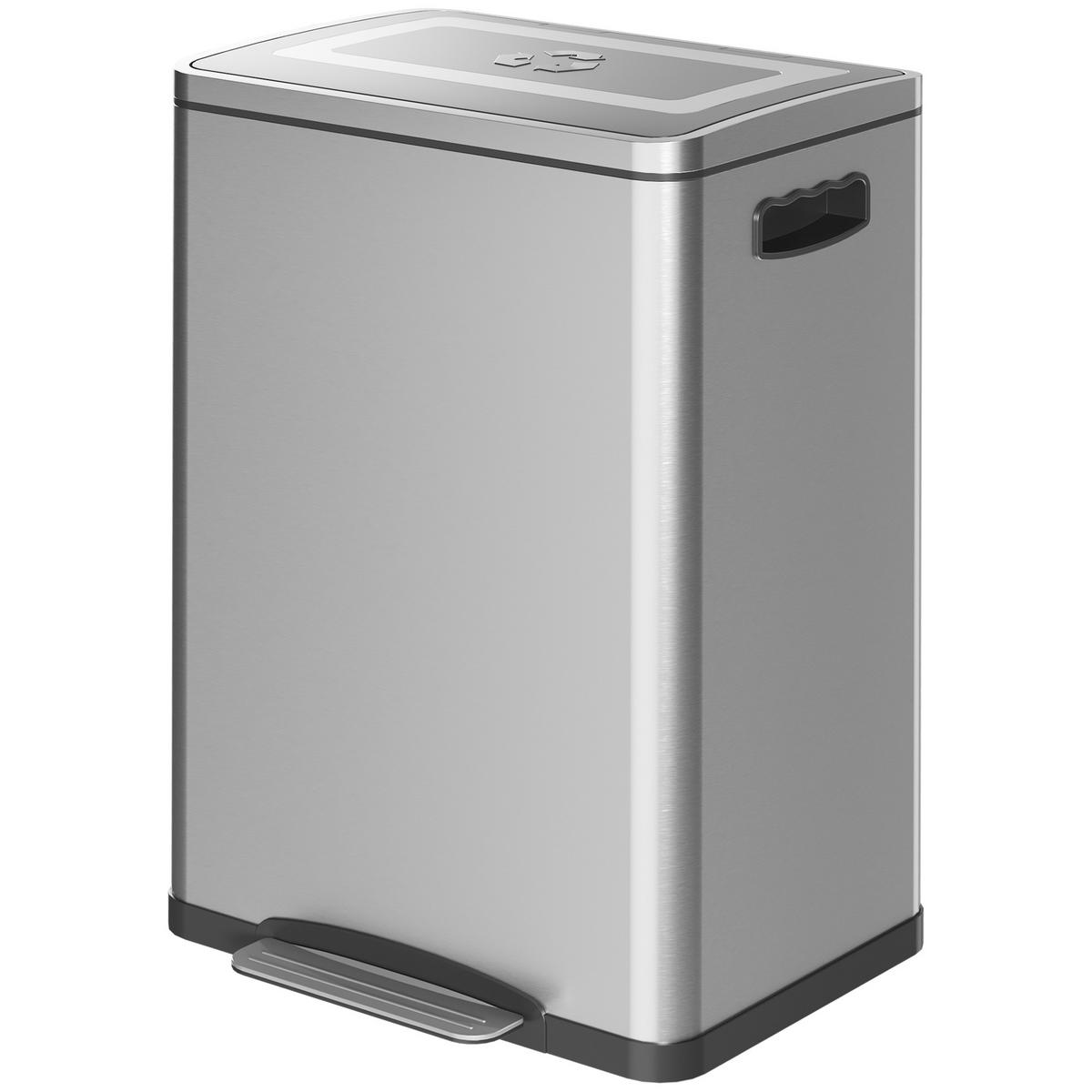 MÜLLEIMER DE-08898 2x20 L, Duo-Design, Soft-Close-Pedal Silber - Silberfarben, Metall (34.8/59/70cm) - ComfortXL