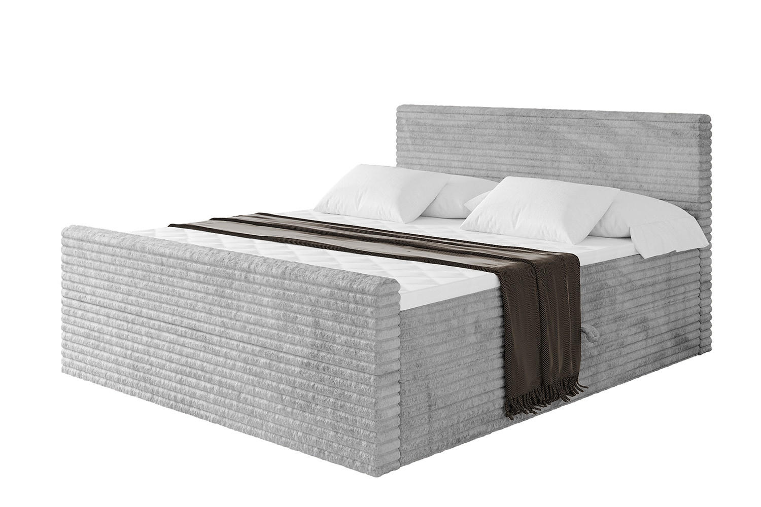 BOXBETT mit Matratze H4 und Lattenrost - TOLO-Z-v1 - 180x200 Cord - Hellgrau - Hellgrau, Holzwerkstoff (180/200cm)