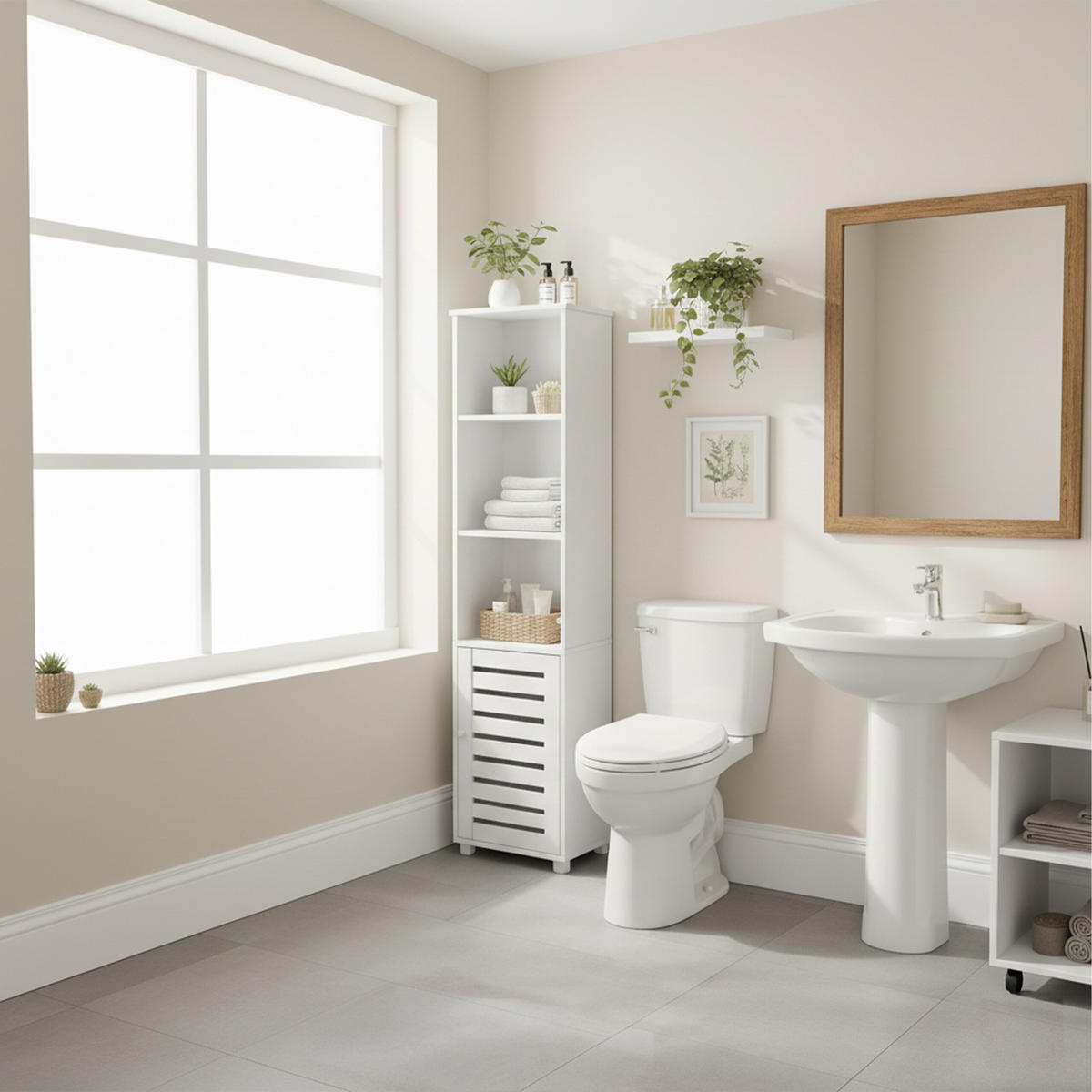 KOUPELNOVÝ skříň - bílá, kompozitní dřevo/plast (30/167/40cm) - Relaxdays