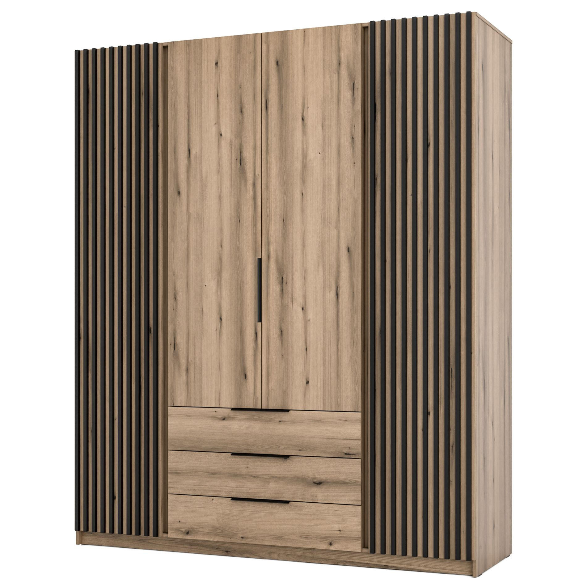 KLEIDERSCHRANK Kaja Eiche Evoke 200 cm - Eichefarben/Schwarz, Holzwerkstoff/Metall (200/239/61.9cm) - Selsey