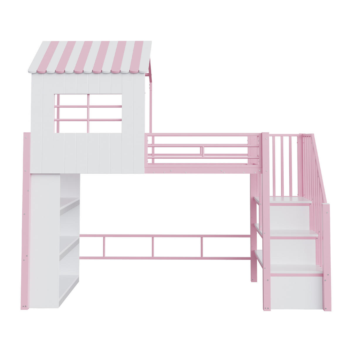 HOCHBETT 90/200 cm in Pink mit Stauraum, Treppe und Regal aus MDF und Metall - Rosa, Holzwerkstoff/Metall (90/200cm) - CHICFURN