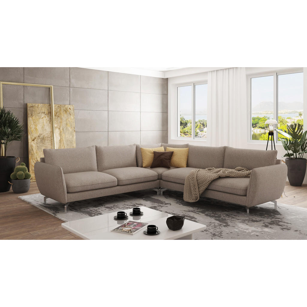 Thumbnail - S-Style Möbel Ecksofa, Beige, Textil, Echtholz,Buche, Birke, 7-Sitzer, Füllung: Silikon,Schaumstoff, Eckteil, L-Form, 27...