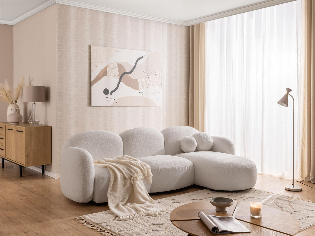 ECKSOFA Nuvola mit abgerundetem Design Schwarz Bouclé-Stoff - Ottomane Rechts - Schwarz/Weiß, Holz/Kunststoff (268/146cm) - S-Style Möbel