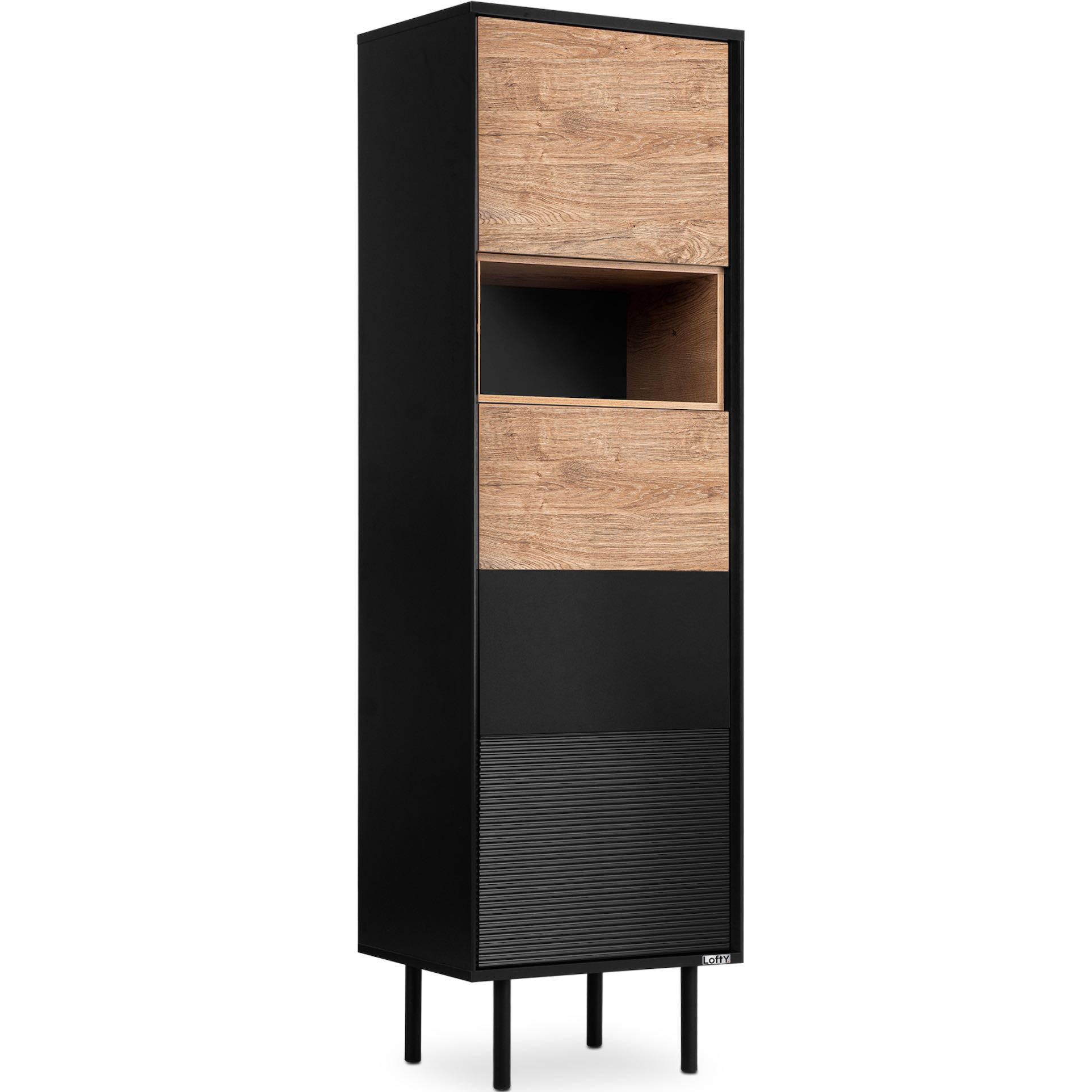 REGAL LOFTY Kreuzeinlage, schwarz / Eiche natur - Eichefarben/Multicolor, Holzwerkstoff (52/174/41cm) - KONSIMO®