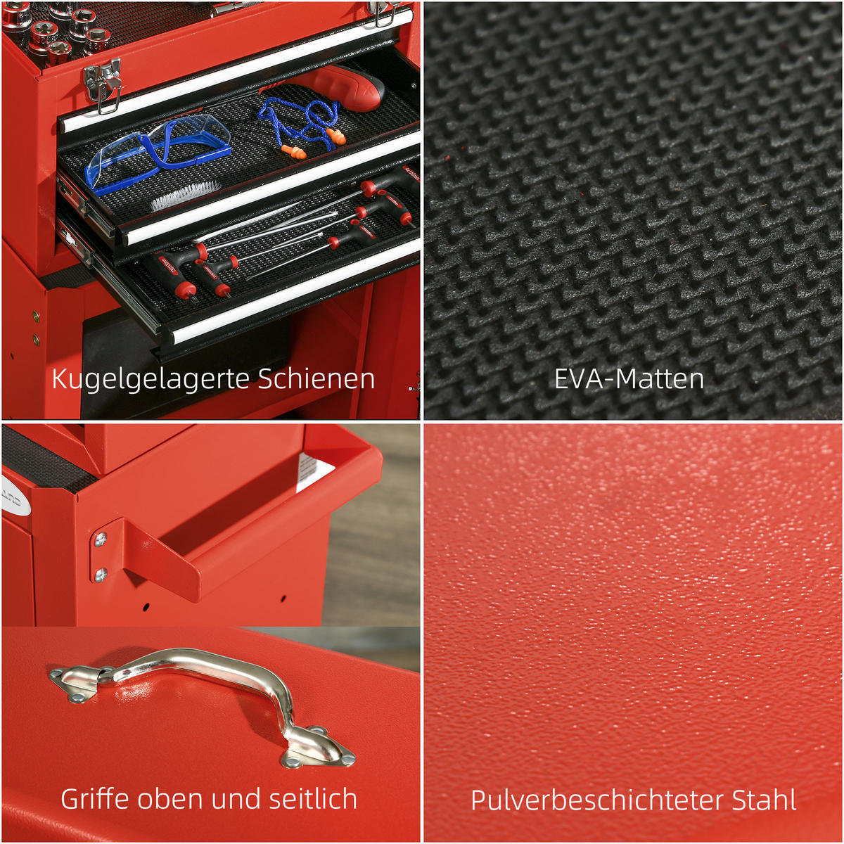 WERKSTATTWAGEN 2-in-1 , Stahl, Rot - Rot, Metall (46/94/28cm) - DURHAND