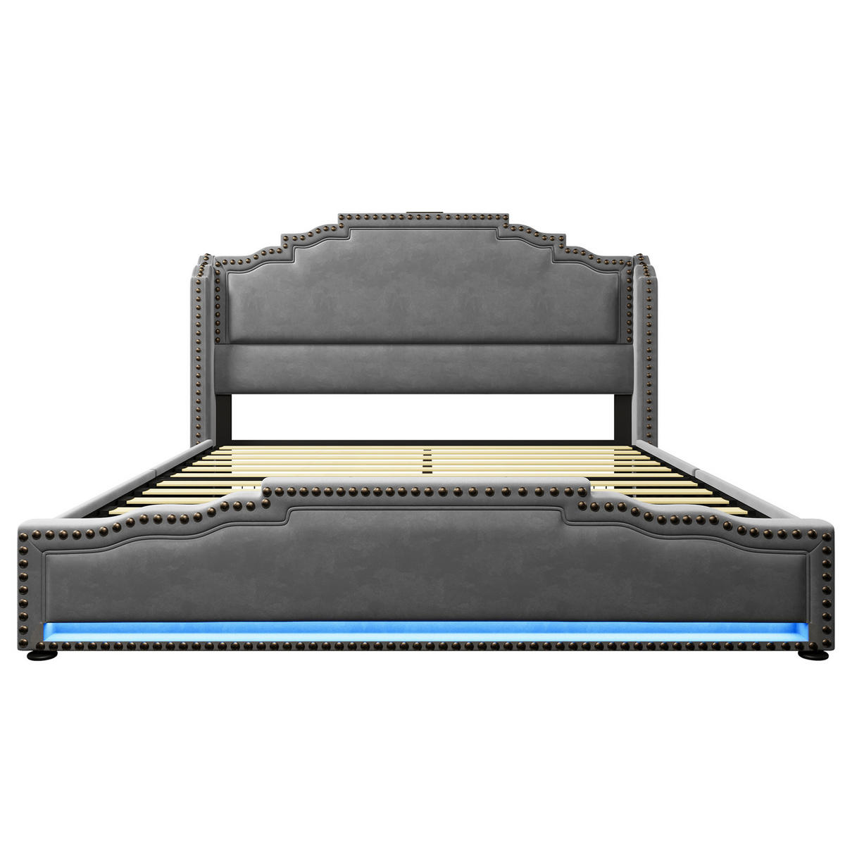 POLSTERBETT 140/200 cm Grau aus Samt mit LED-Beleuchtung und Schubladen - Grau, Textil (140/200cm) - OKMYHOME