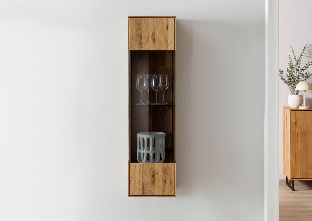 HÄNGEVITRINE Wildeiche 37x32x130 natur geölt WIEN #232 - Naturfarben, Holz (37/130/32cm) - Massivmoebel24