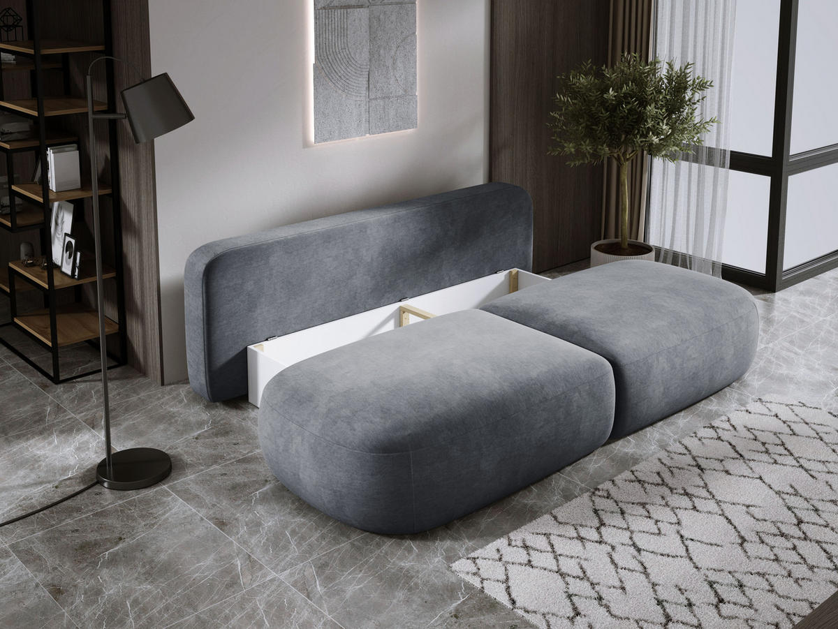 SCHLAFSOFA Moderne BABU mit Schlaffunktion – 3-Sitzer Sofa mit Bettkasten, DL-Automat, 2 Rückenkissen, 2 Zierkissen, 240x90x90 cm, Grau - Grau, Holz/Textil (240/90/90cm) - DomoHome