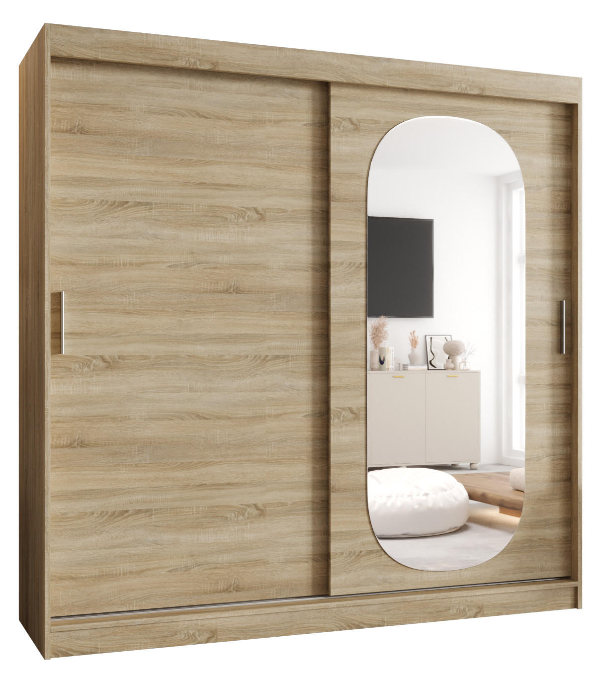 SCHWEBETÜRENSCHRANK 200/200/62 2-türig - Silberfarben/Sonoma Eiche, Holz (200/200/62cm) - MÖBEL KRYSPOL