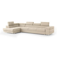 ECKSOFA VICENTE Creme Velours-Stoff mit Schlaffunktion - Creme, Holz (346/202cm) - MASSENO