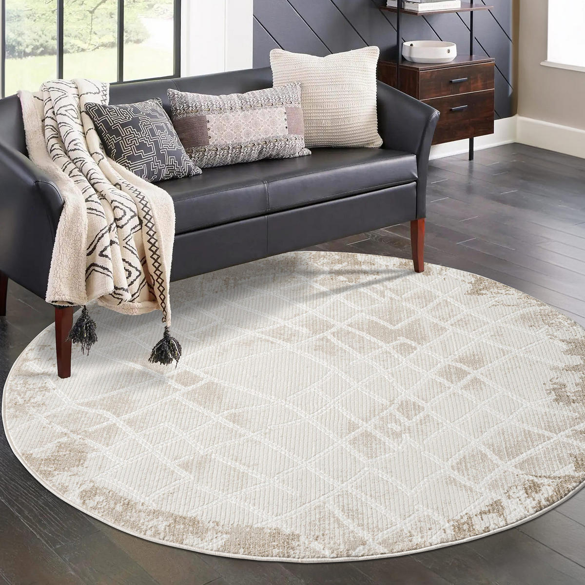 KURZFLOR-TEPPICH Antik 215 Creme 200 cm Rund - Creme, Textil (200/200cm) - carpet city