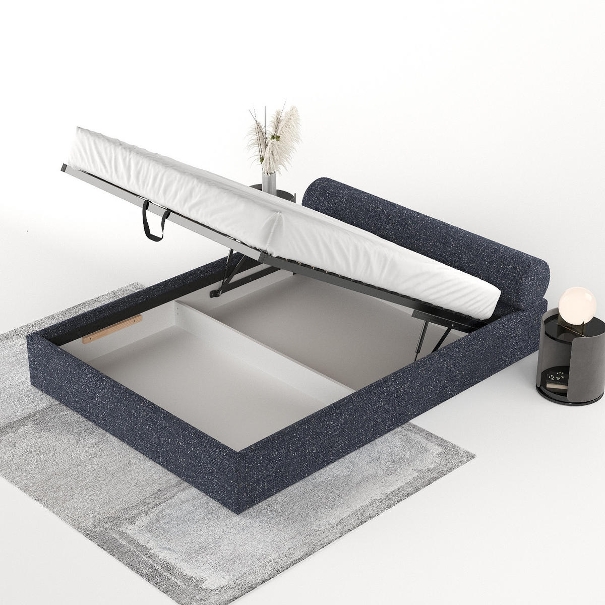 POLSTERBETT Solvo mit Stauraum 180/200 cm Dunkelblau im Blur Stoff - Schwarz/Naturfarben, Holz/Holzwerkstoff (180/200cm) - AltaBeds