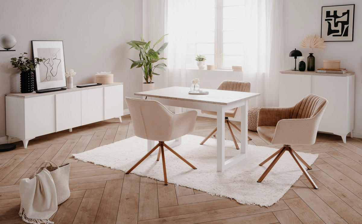 KOMMODE weiß mit Sandstein 88 x 92 cm, Anrichte 2-türig - Sandfarben/Weiß, Holzwerkstoff/Kunststoff (88/92/40cm) - Furn.Design