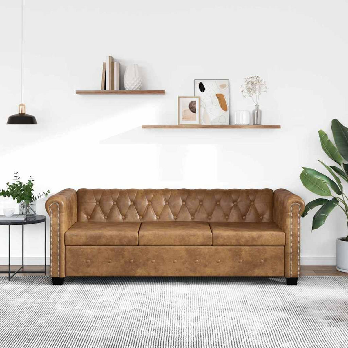 CHESTERFIELD-SOFA 3-Sitzer Kunstleder Braun - Braun, Leder (76/70/200.5cm) - vidaXL