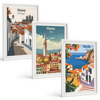 BILDER SET 3er Set - 40x60 cm Weißer Rahmen - Retro-Illustrationen von Weltstädten - Weiß, Kunststoff (40/60cm) - TULUP