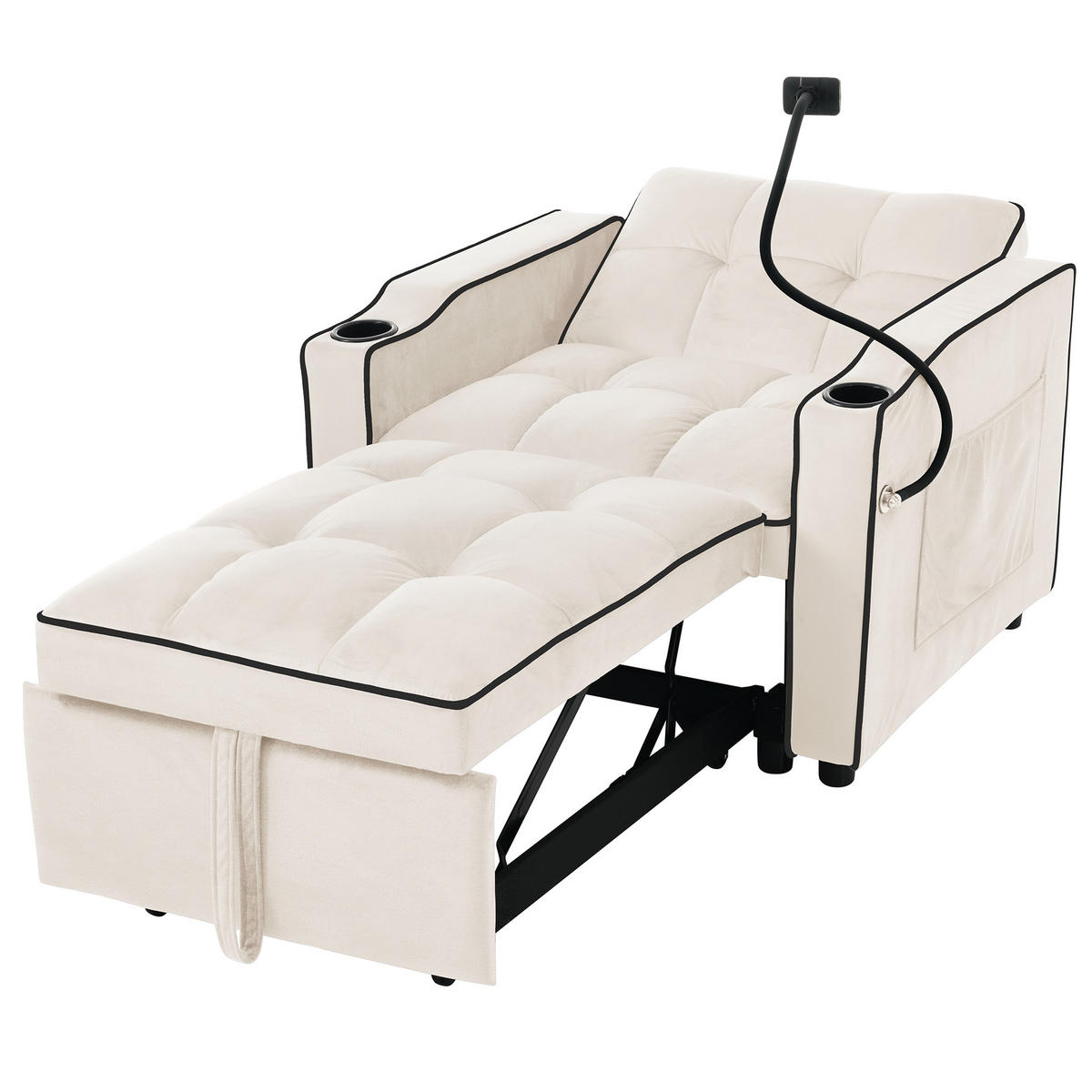 SCHLAFSESSEL Schlafsofa 3-in-1 Ausziehbares Einzel 83/167/76 cm Beige mit Getränkehaltern und Handyhalter - Beige, Kunststoff (83/76/167cm) - OKWISH