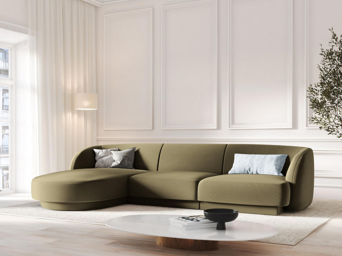 ECKSOFA links Miley aus Samt grün 4 Sitzplätze - Grün, Textil (156/255cm) - Micadoni