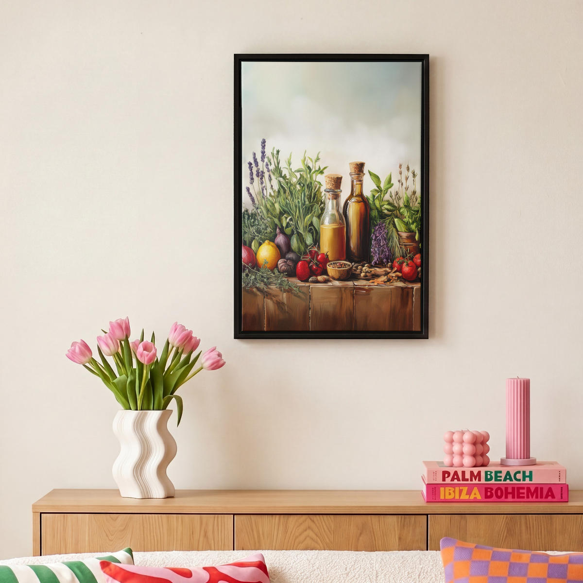 LEINWAND Bilder mit Rahmen - Stilleben - Kräuter - Gewürze - Früchte - Farbenfroh - 20x30 - Grün, Textil (20/30cm) - MuchoWow