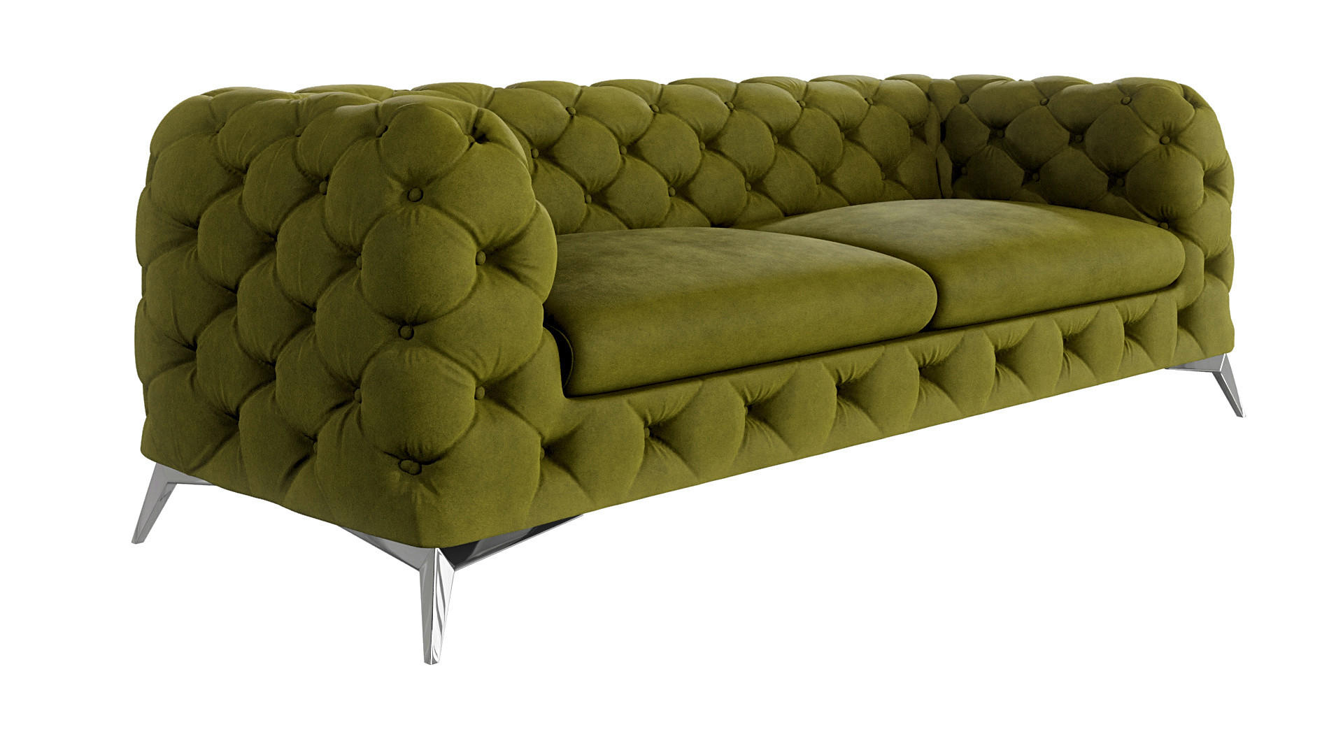 CHESTERFIELD-SOFA 3-Sitzer Laura Olive Samt - Silberfarben/Olivgrün, Holz/Textil (225/75/100cm) - S-Style Möbel