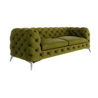 CHESTERFIELD-SOFA 3-Sitzer Laura Olive Samt - Silberfarben/Olivgrün, Holz/Textil (225/75/100cm) - S-Style Möbel