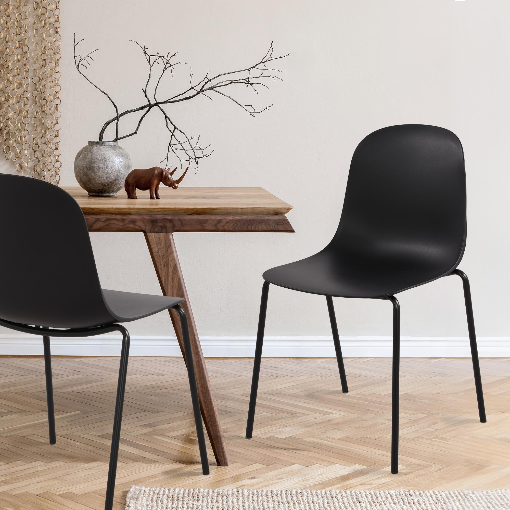 STAPELSTUHL 2er Set Kunststoff Schwarz - Schwarz, Kunststoff/Metall (51/85/53cm) - CLP