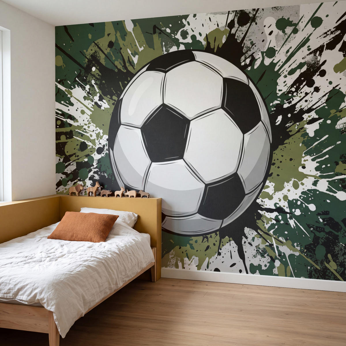 KINDERTAPETE - Fußball - Farbe - Spritzer - Grün - 280x240 cm - Dunkelgrün, Papier (280/240cm) - OnlyWow
